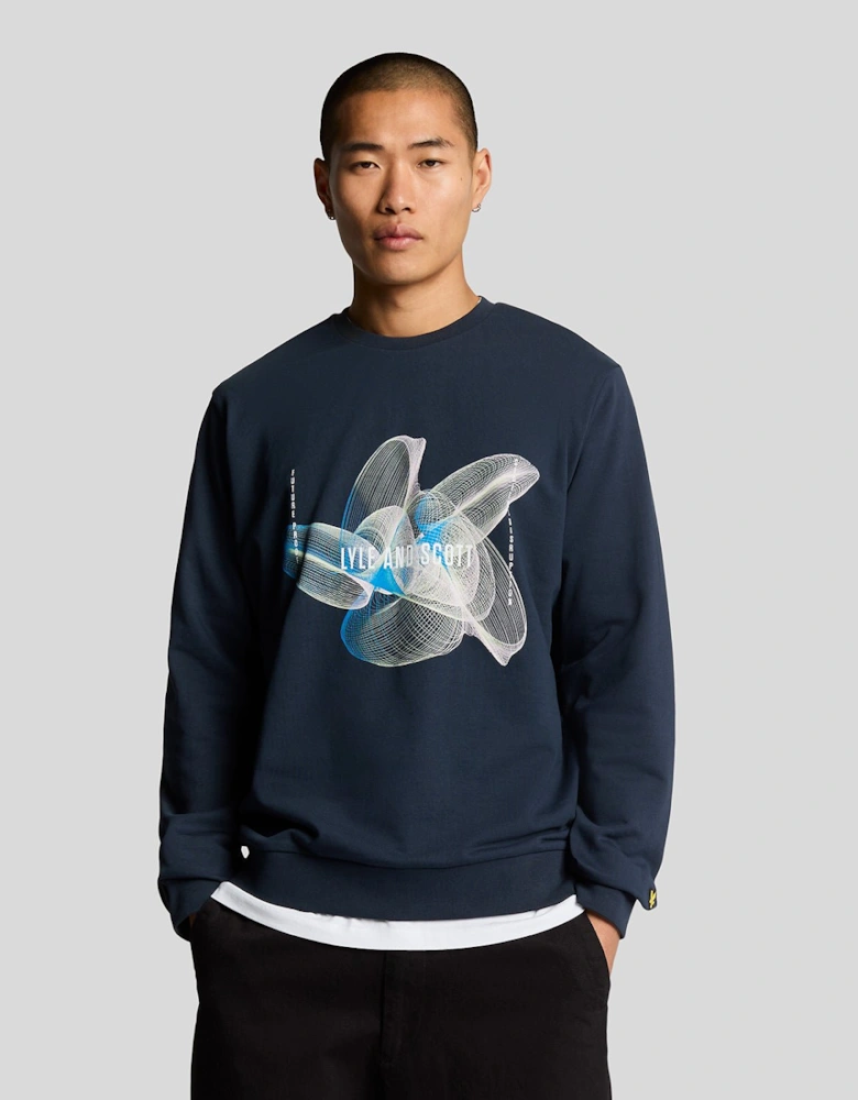 3D Line Graphic Crew Neck Sweatshirt