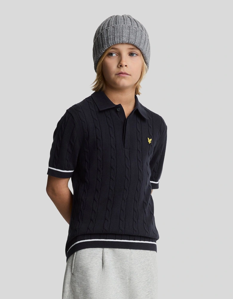 Kids Short Sleeve Cable Knit Polo Shirt