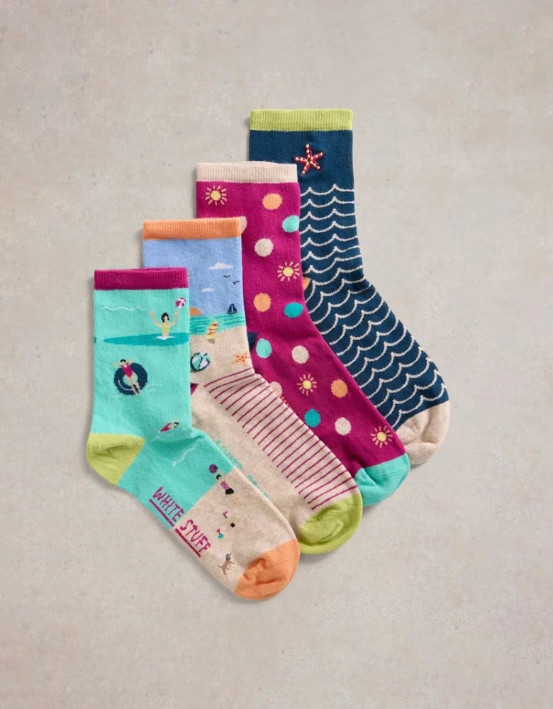 Women's Seaside Ankle Socks 4 Pack Teal Multi