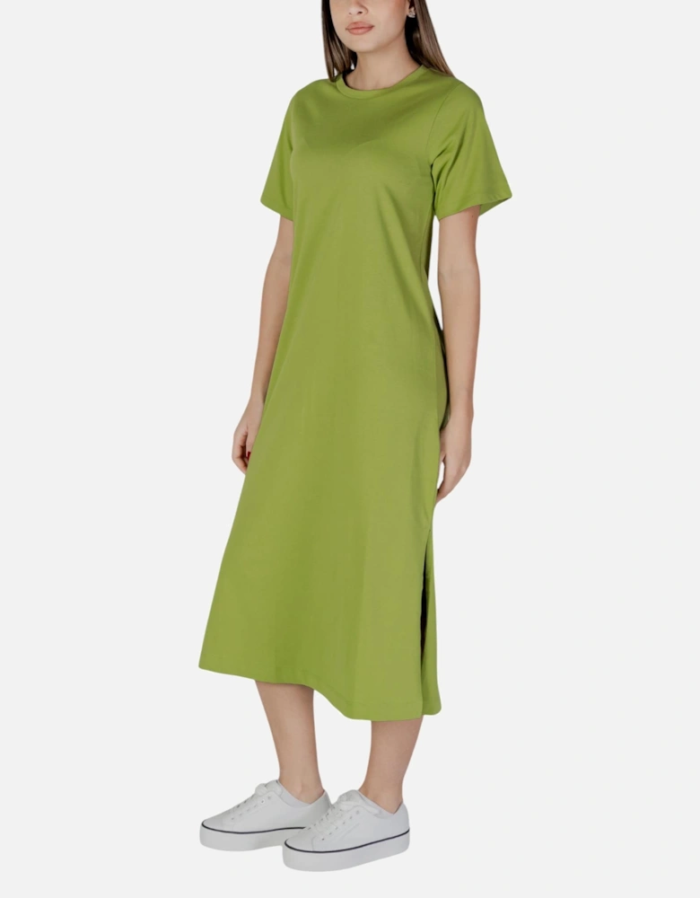 Short Sleeve Plain Cotton Dress Women - Green Dresses