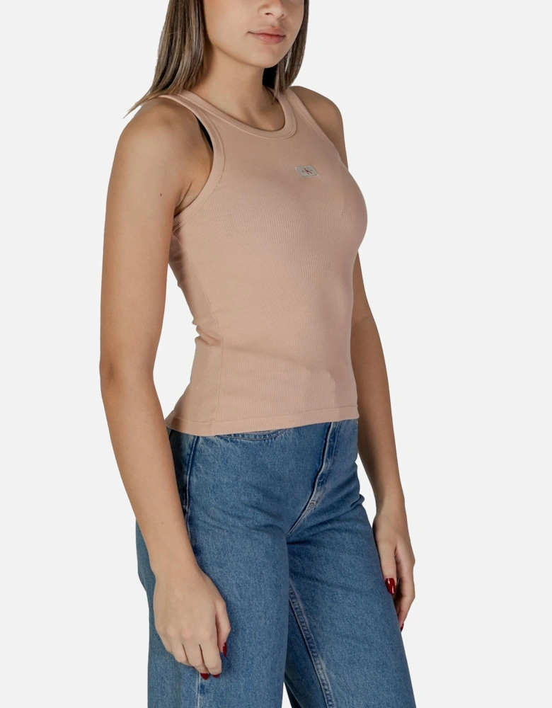 Plain Sleeveless Tank Top with Round Neck Women - Pink