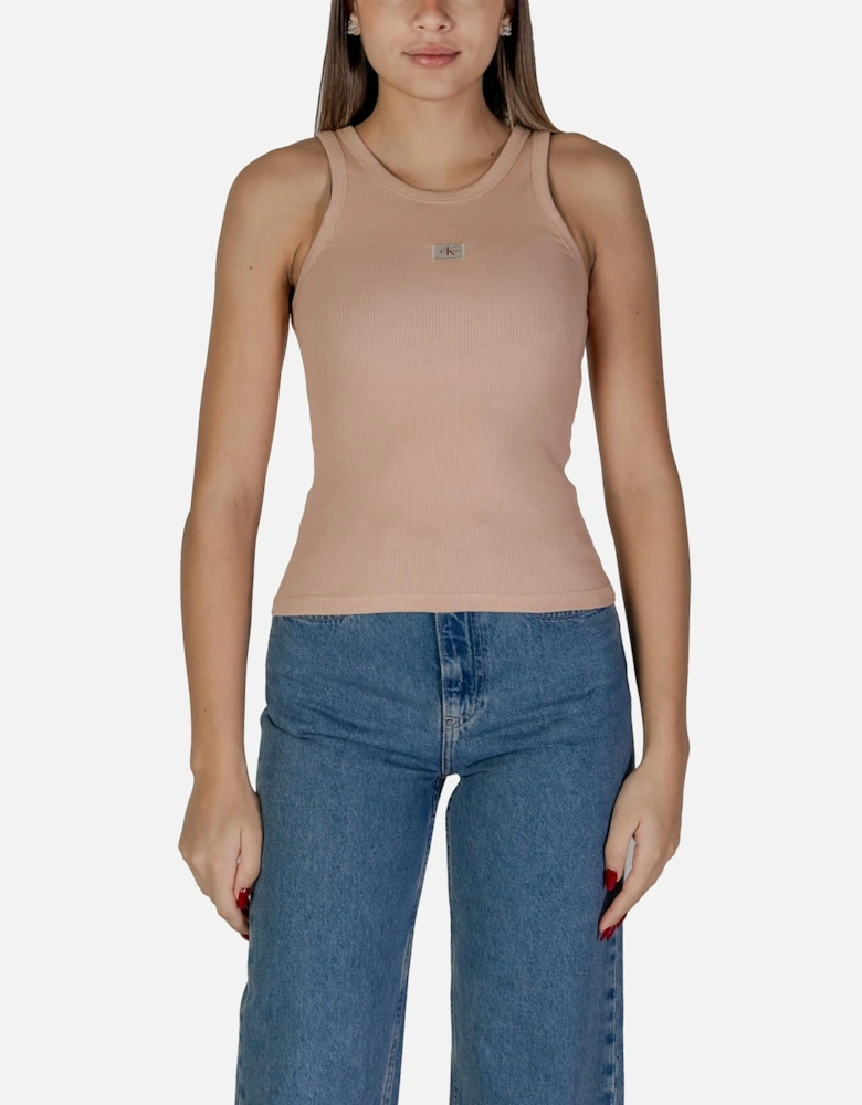 Plain Sleeveless Tank Top with Round Neck Women - Pink
