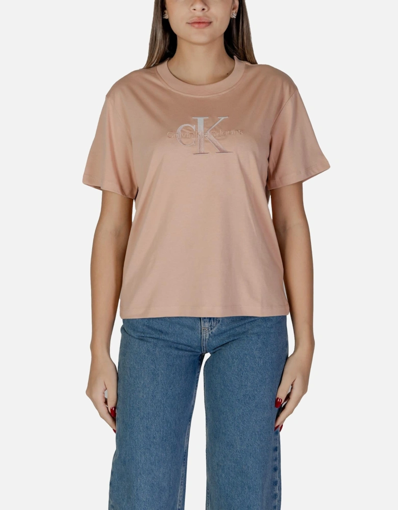 Plain Short Sleeve Round Neck T-shirt Women - Pink Shirts