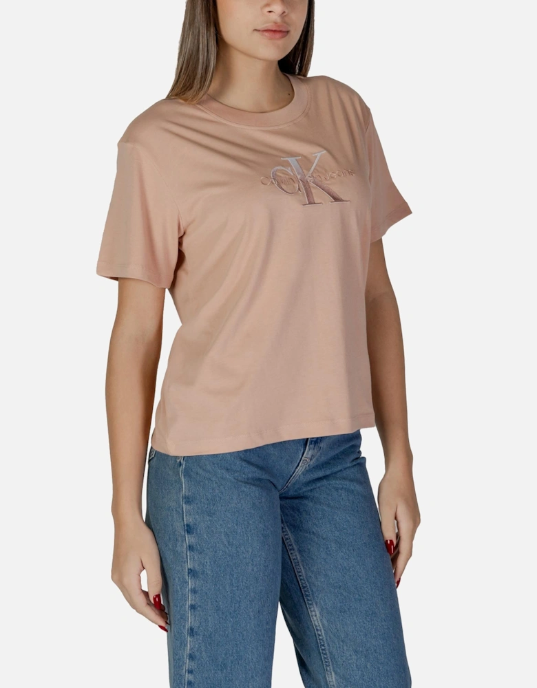 Plain Short Sleeve Round Neck T-shirt Women - Pink Shirts