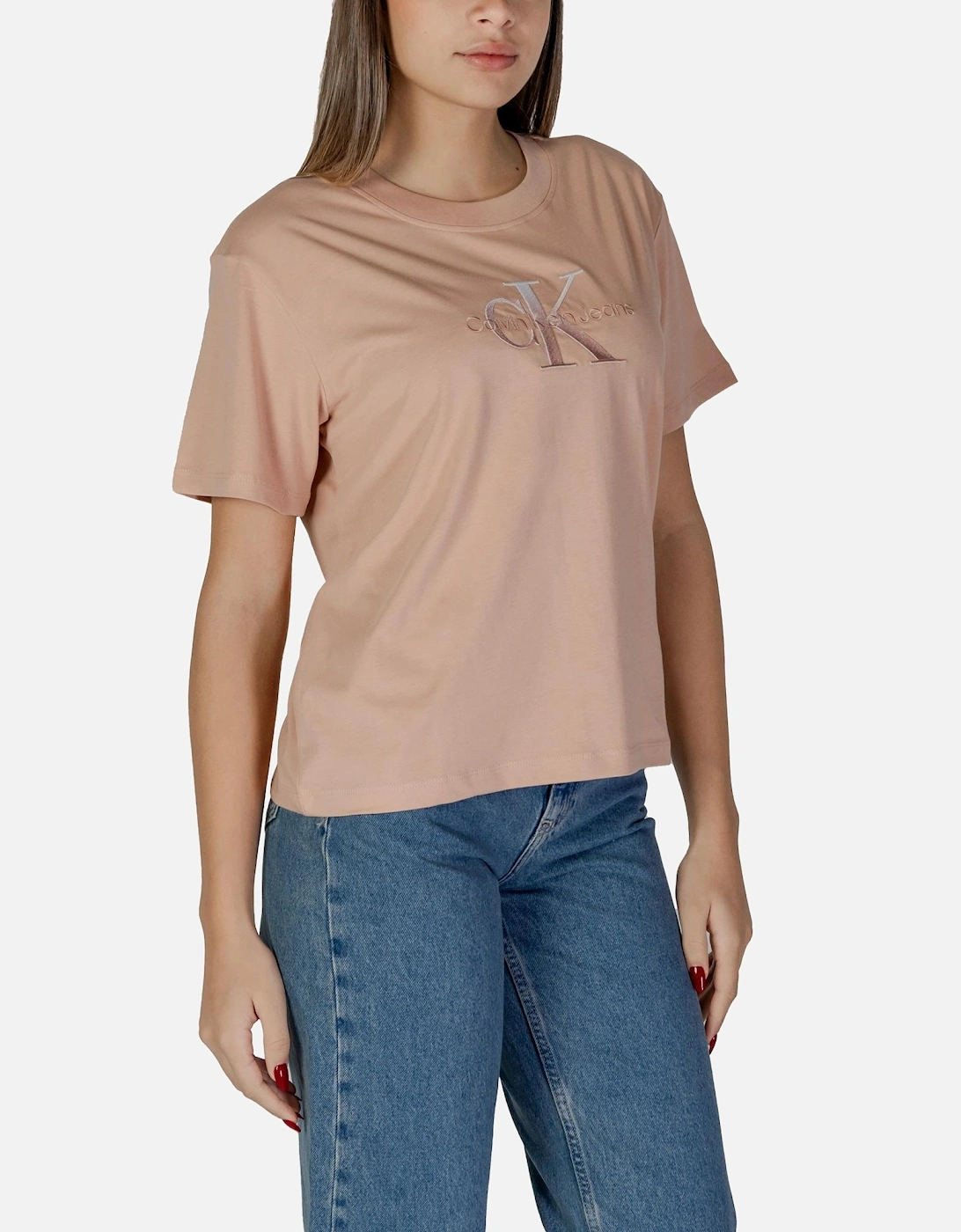 Plain Short Sleeve Round Neck T-shirt Women - Pink Shirts