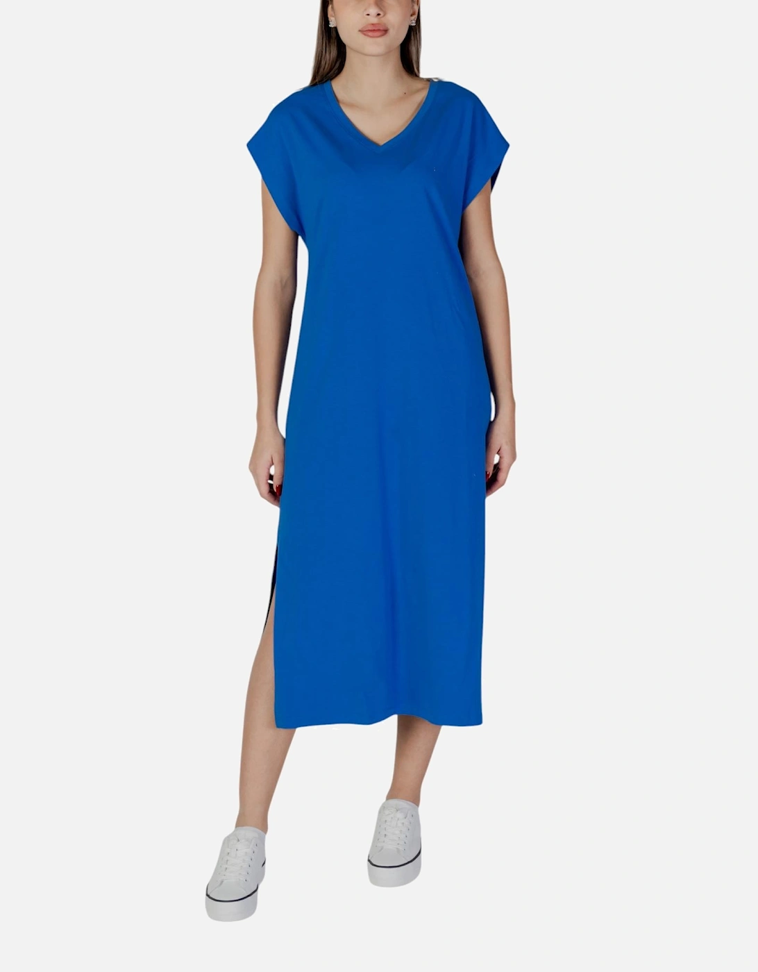 Plain V-Neck Short Sleeve Dress Women - Blue Dresses, 4 of 3