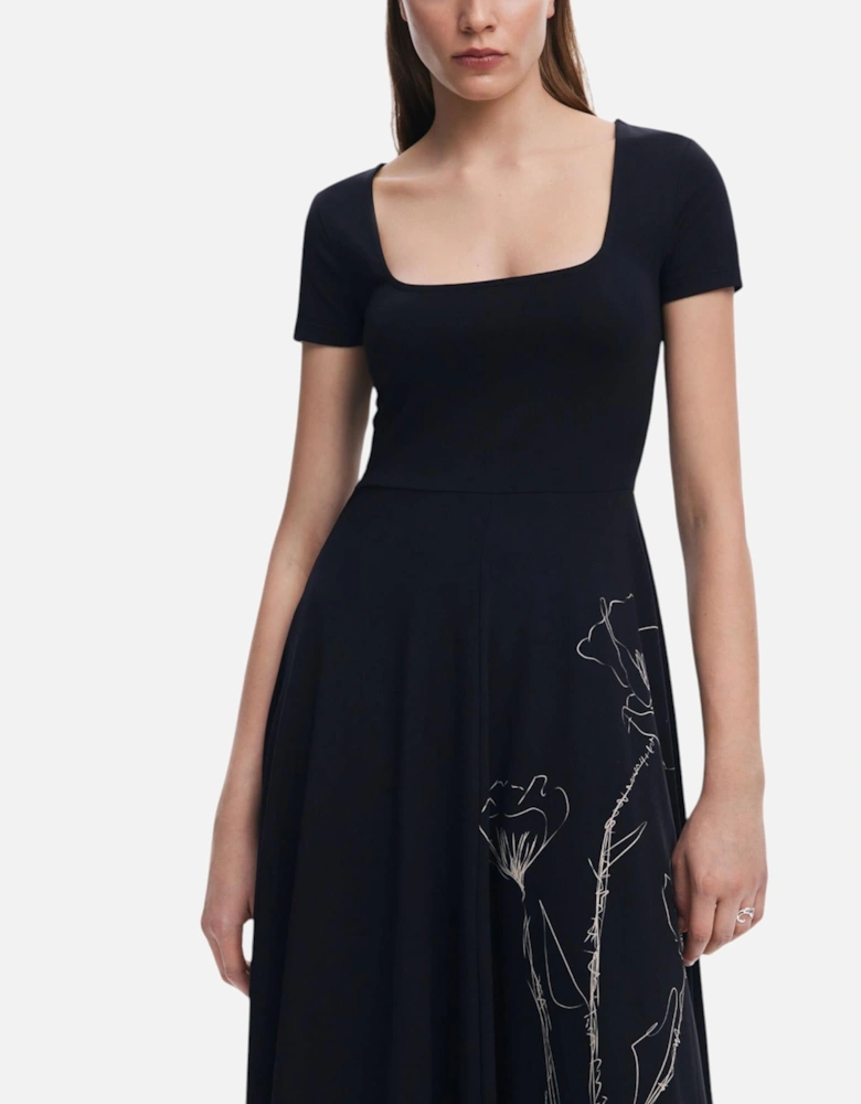 Square Neckline Short Sleeve Dress Women - Black Dresses