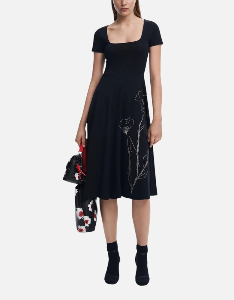 Square Neckline Short Sleeve Dress Women - Black Dresses