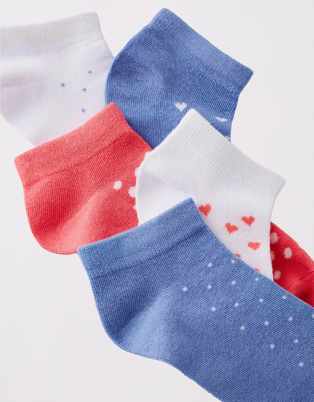 5Pk Print Hearts And Polka Dot Trainer Liner Socks - Multi