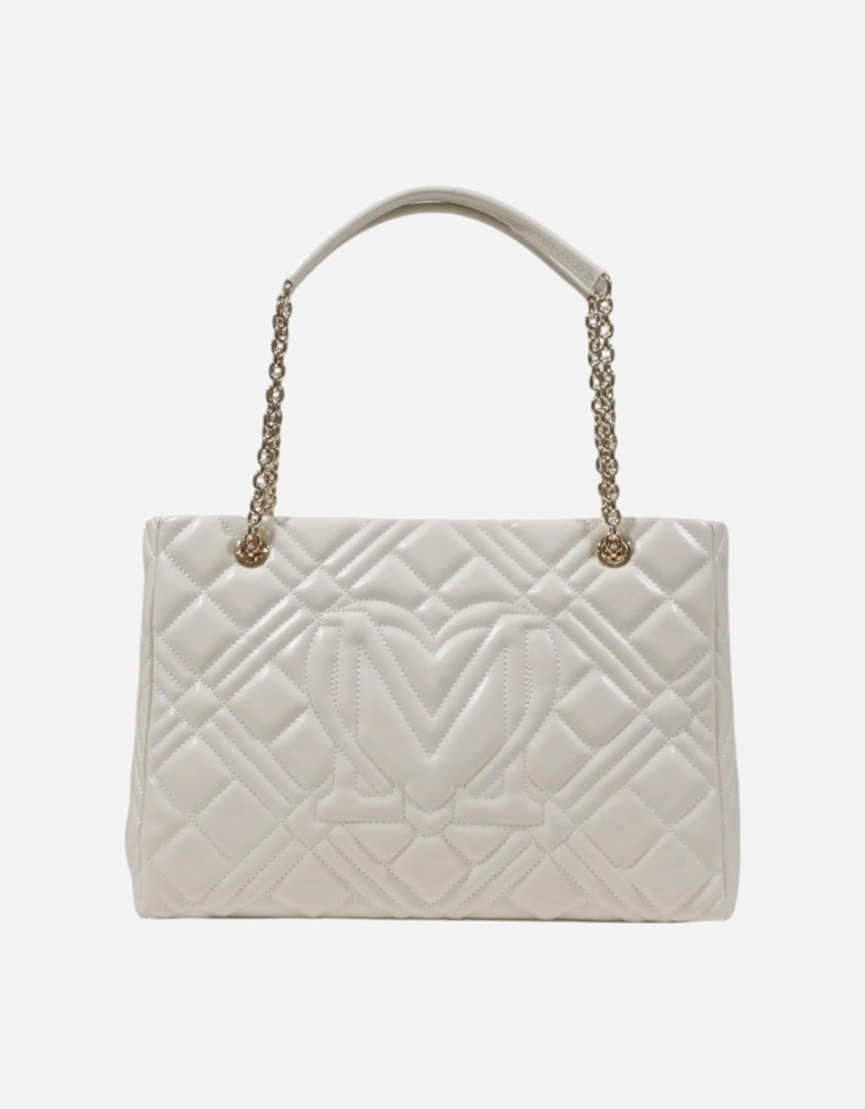 Handbag with Zip and Plain Pattern Women - Beige Bags