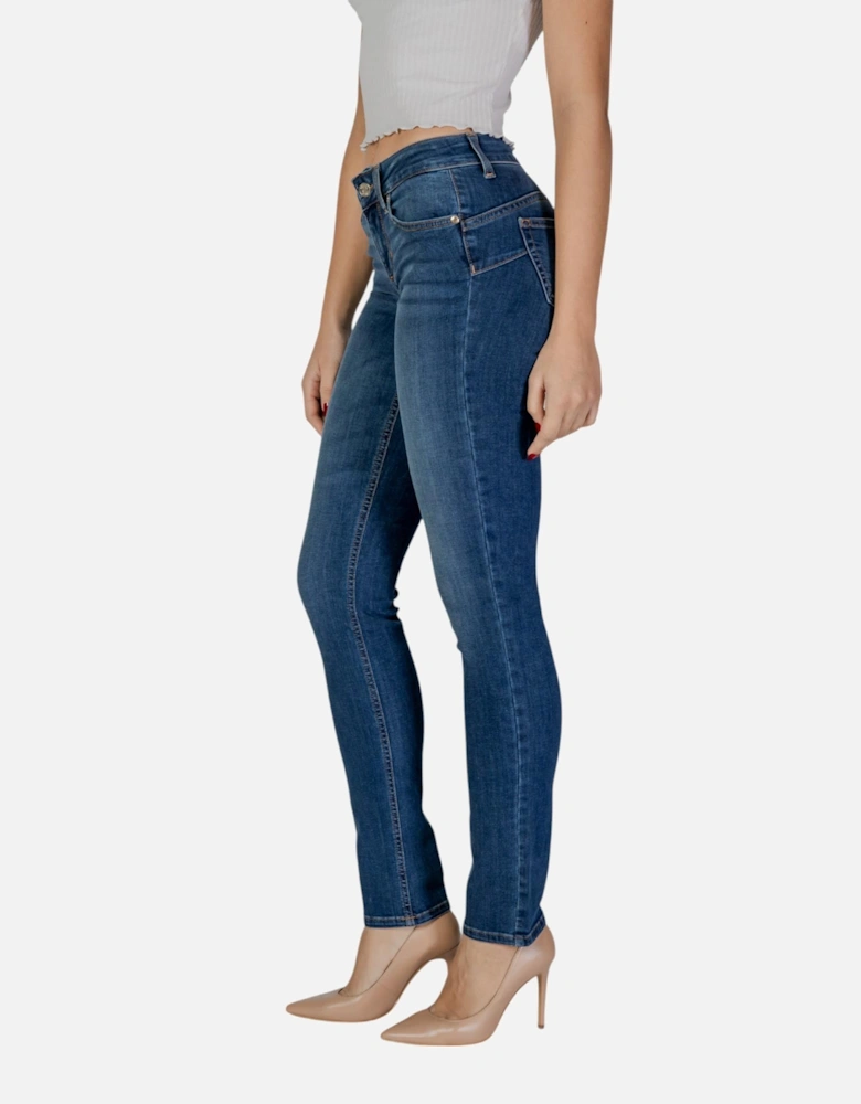 Plain Worn-Out Effect Jeans with Pockets Women - Blue