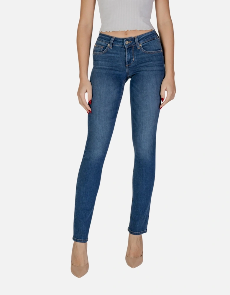 Plain Worn-Out Effect Jeans with Pockets Women - Blue