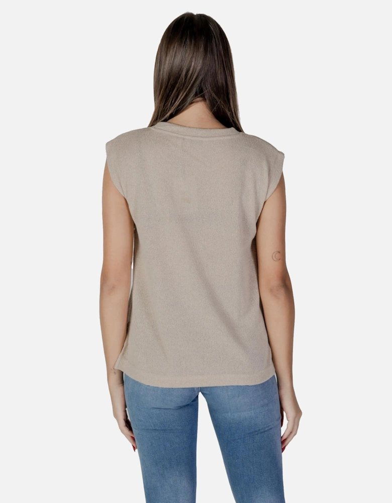 Plain Sleeveless Round Neck Tank-Top Women - Beige Tops