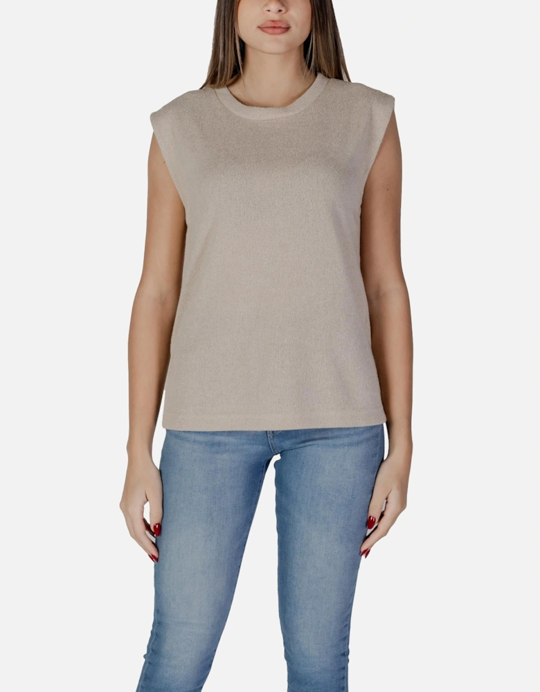 Plain Sleeveless Round Neck Tank-Top Women - Beige Tops