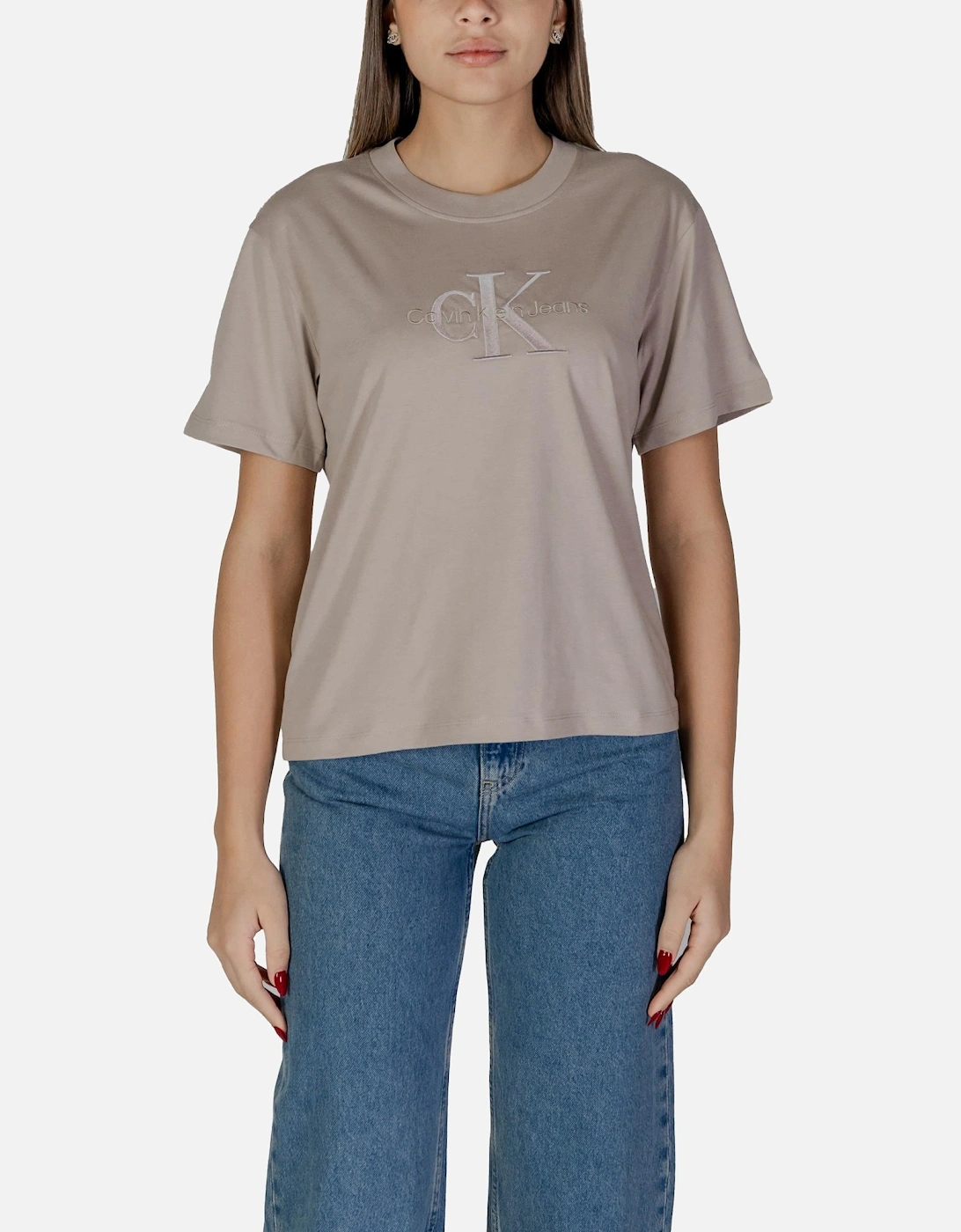 Plain Cotton Round Neck T-Shirt Women - Beige Shirts, 4 of 3