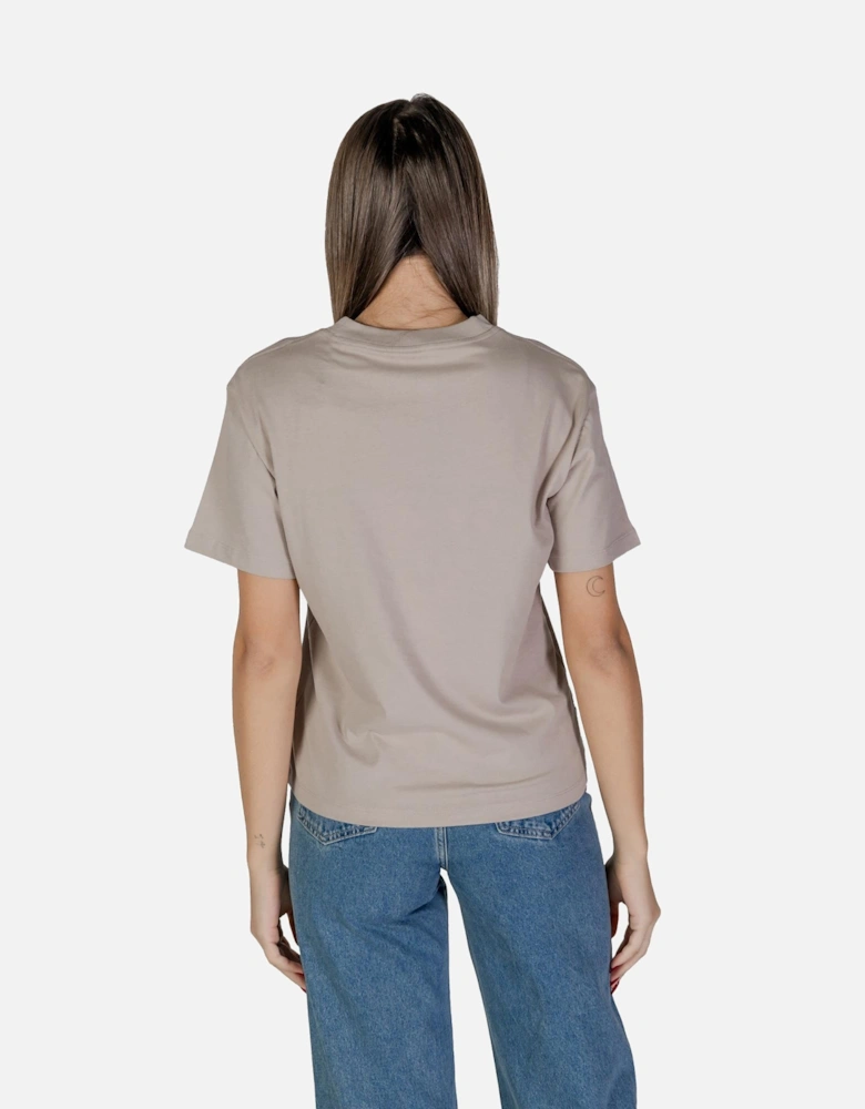 Plain Cotton Round Neck T-Shirt Women - Beige Shirts