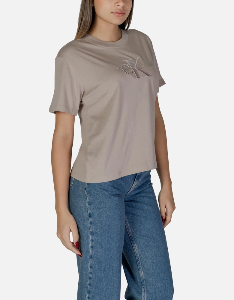 Plain Cotton Round Neck T-Shirt Women - Beige Shirts