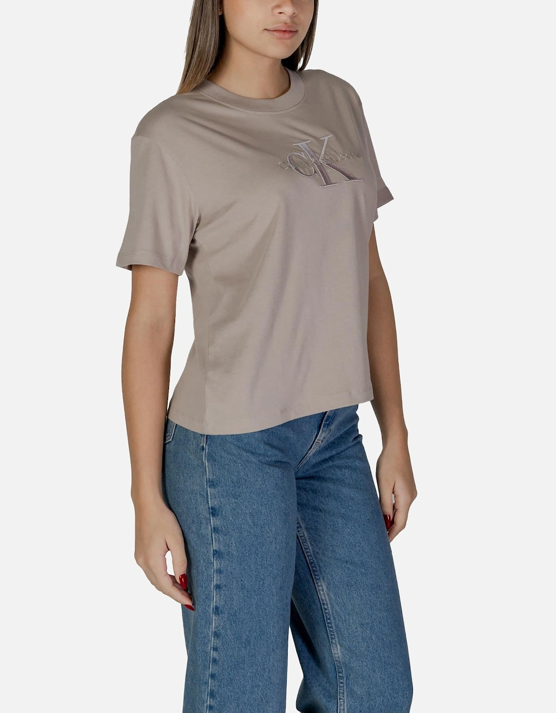 Plain Cotton Round Neck T-Shirt Women - Beige Shirts