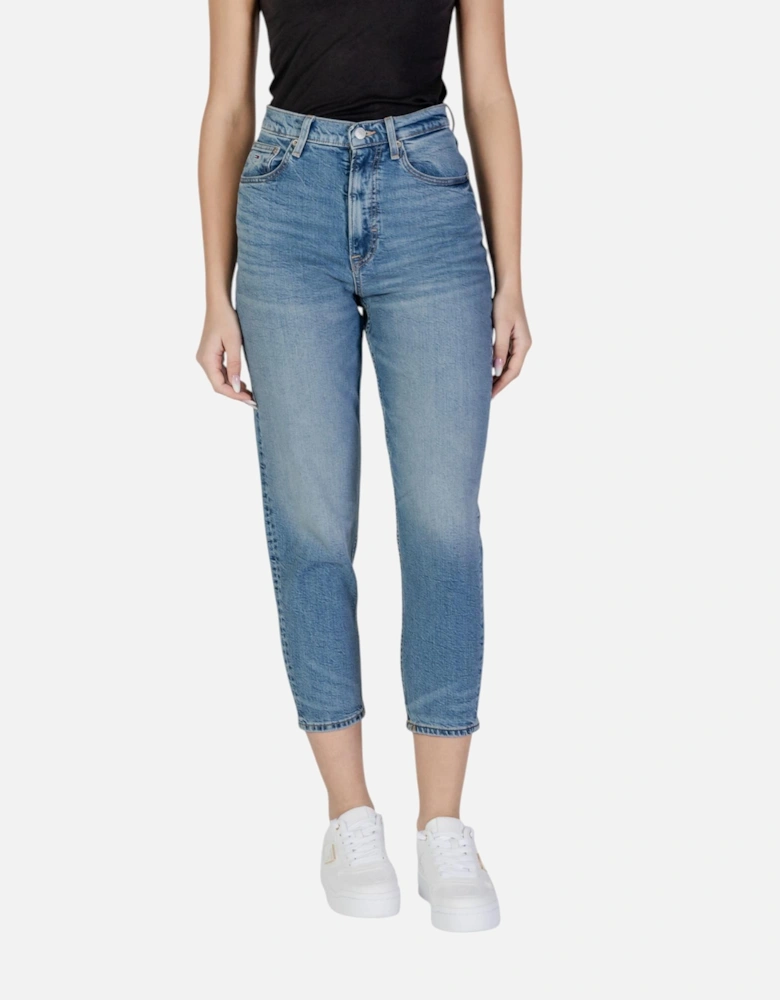 Plain Pattern Zip and Button Jeans Women - Blue