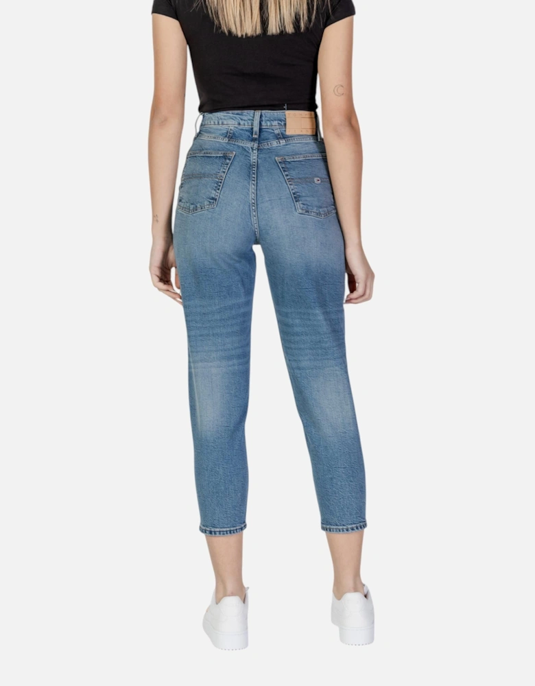 Plain Pattern Zip and Button Jeans Women - Blue