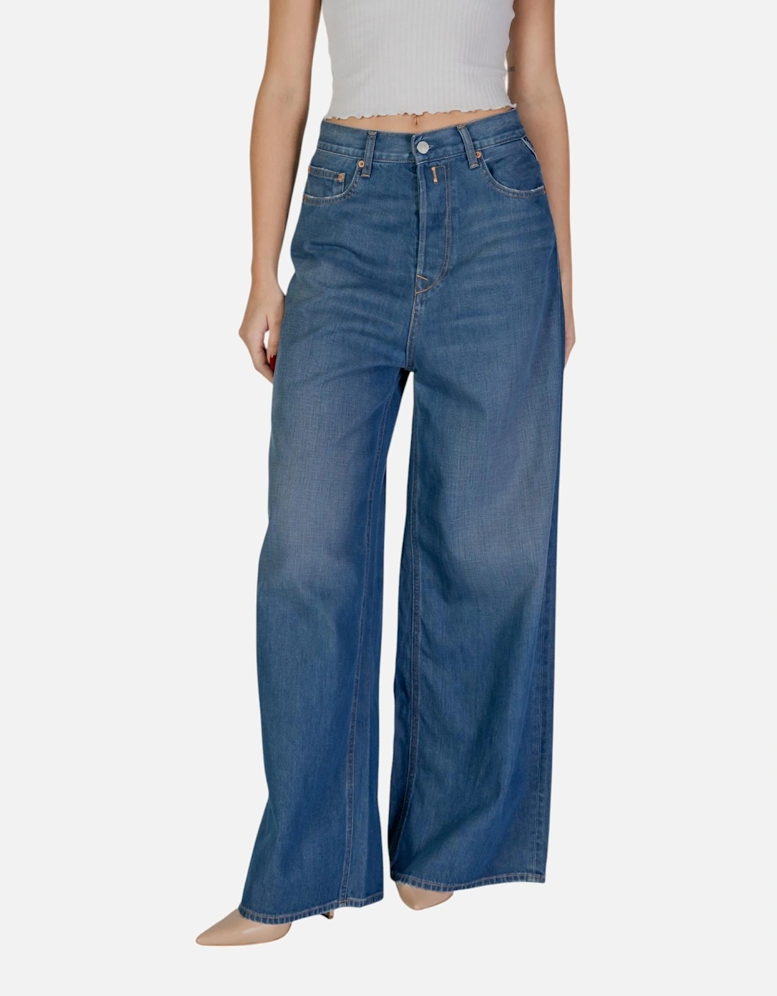 Zip and Button Plain Trousers with Pockets Women - Blue, 4 of 3