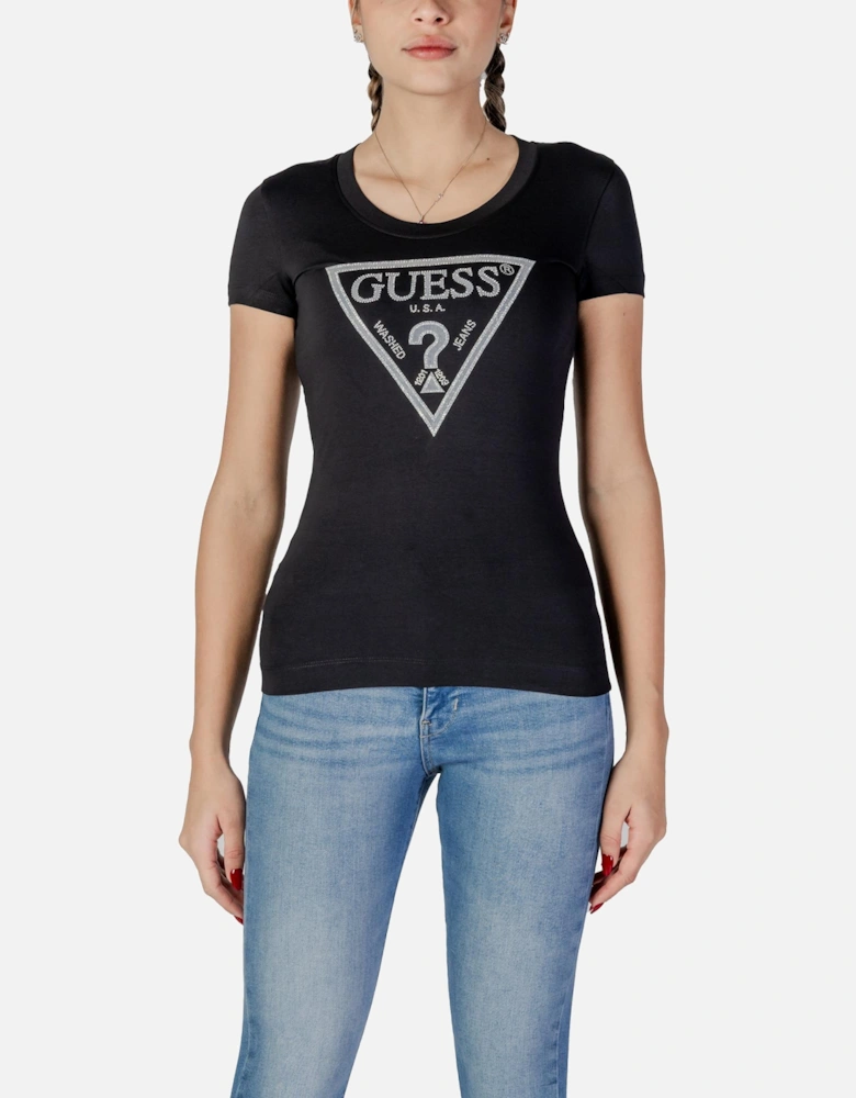 Printed Short Sleeve Round Neck T-Shirt Women - Black Shirts