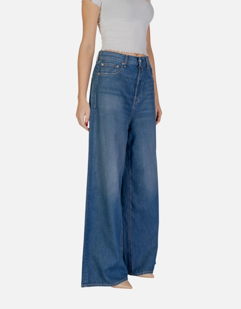 Zip and Button Plain Trousers with Pockets Women - Blue