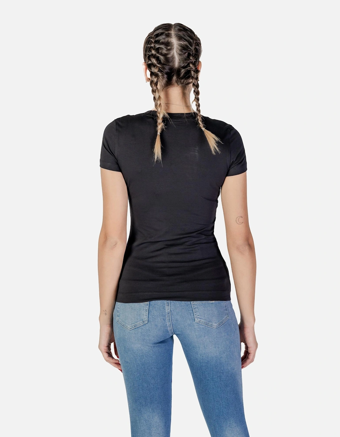 Printed Short Sleeve Round Neck T-Shirt Women - Black Shirts