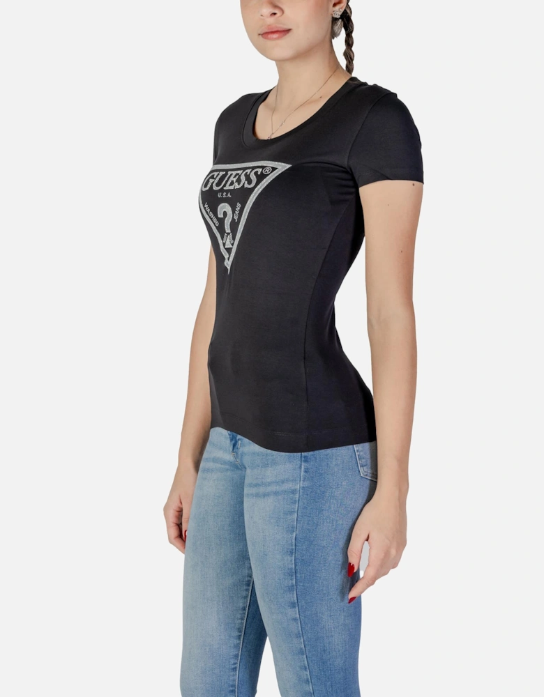 Printed Short Sleeve Round Neck T-Shirt Women - Black Shirts