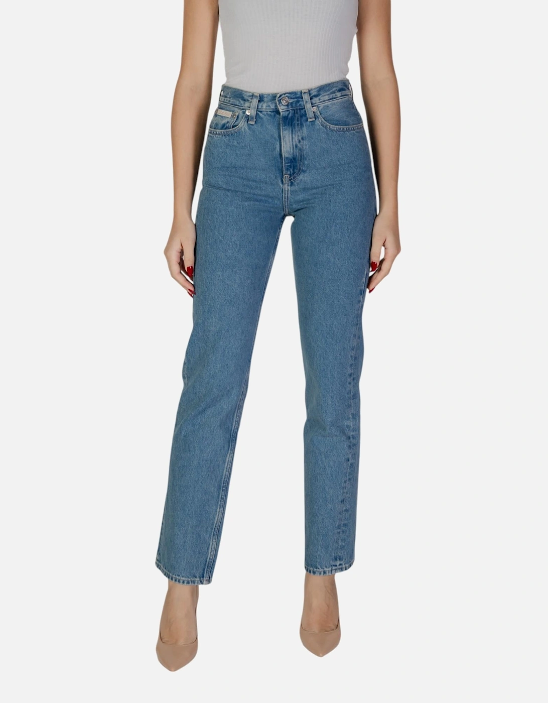Plain Cotton Jeans with Zip and Button Fastening Women - Blue, 4 of 3