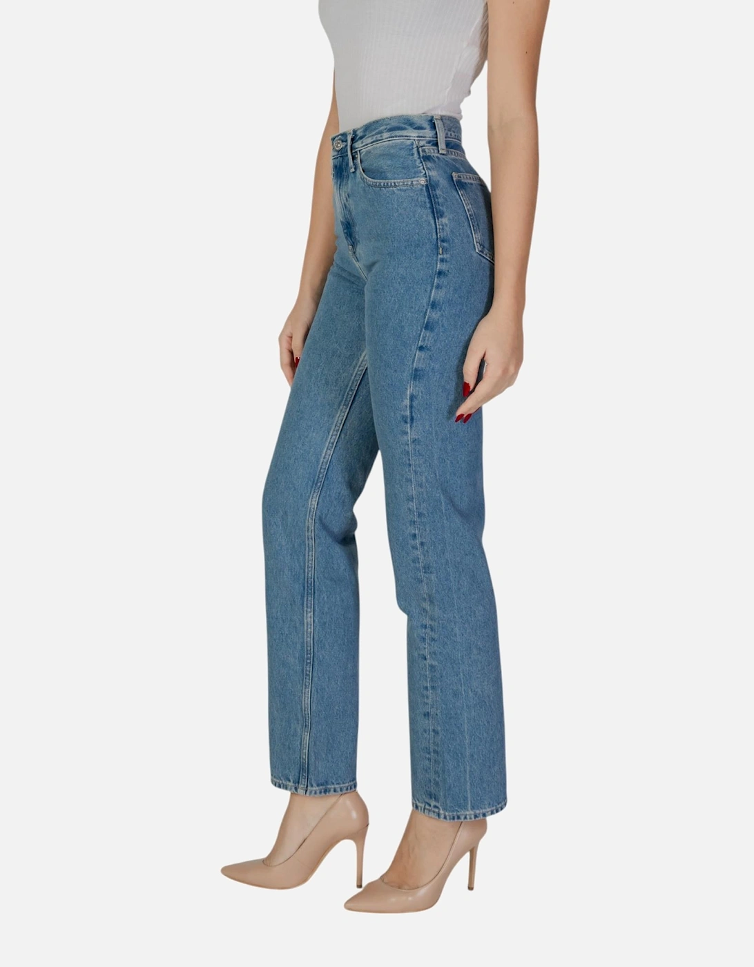 Plain Cotton Jeans with Zip and Button Fastening Women - Blue
