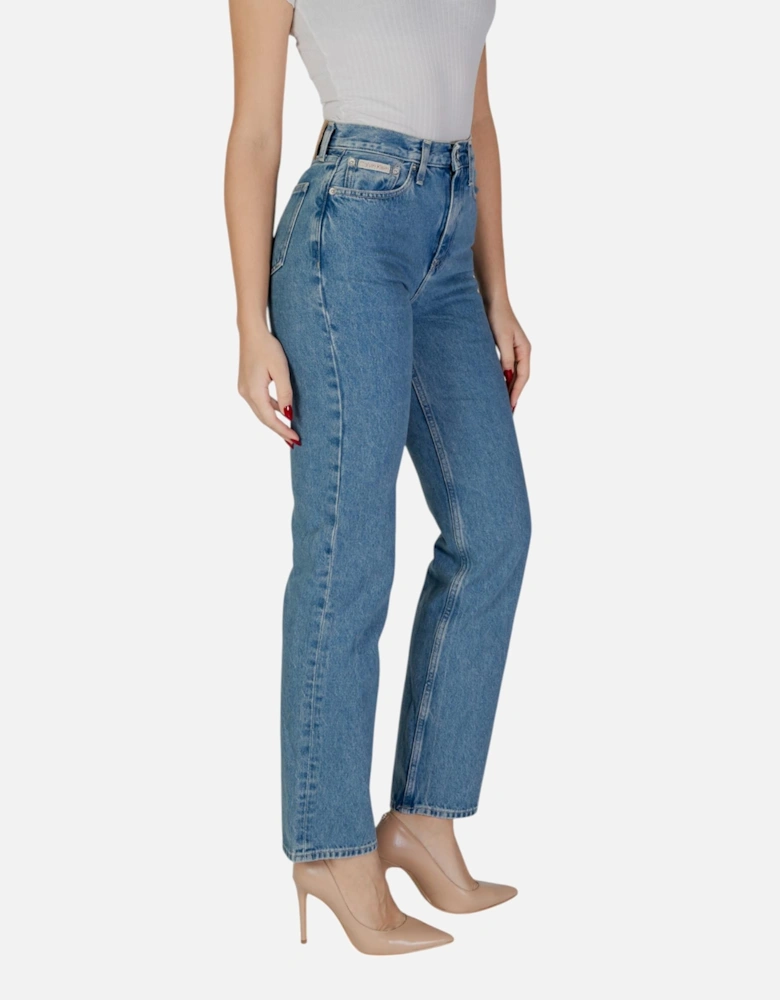 Plain Cotton Jeans with Zip and Button Fastening Women - Blue