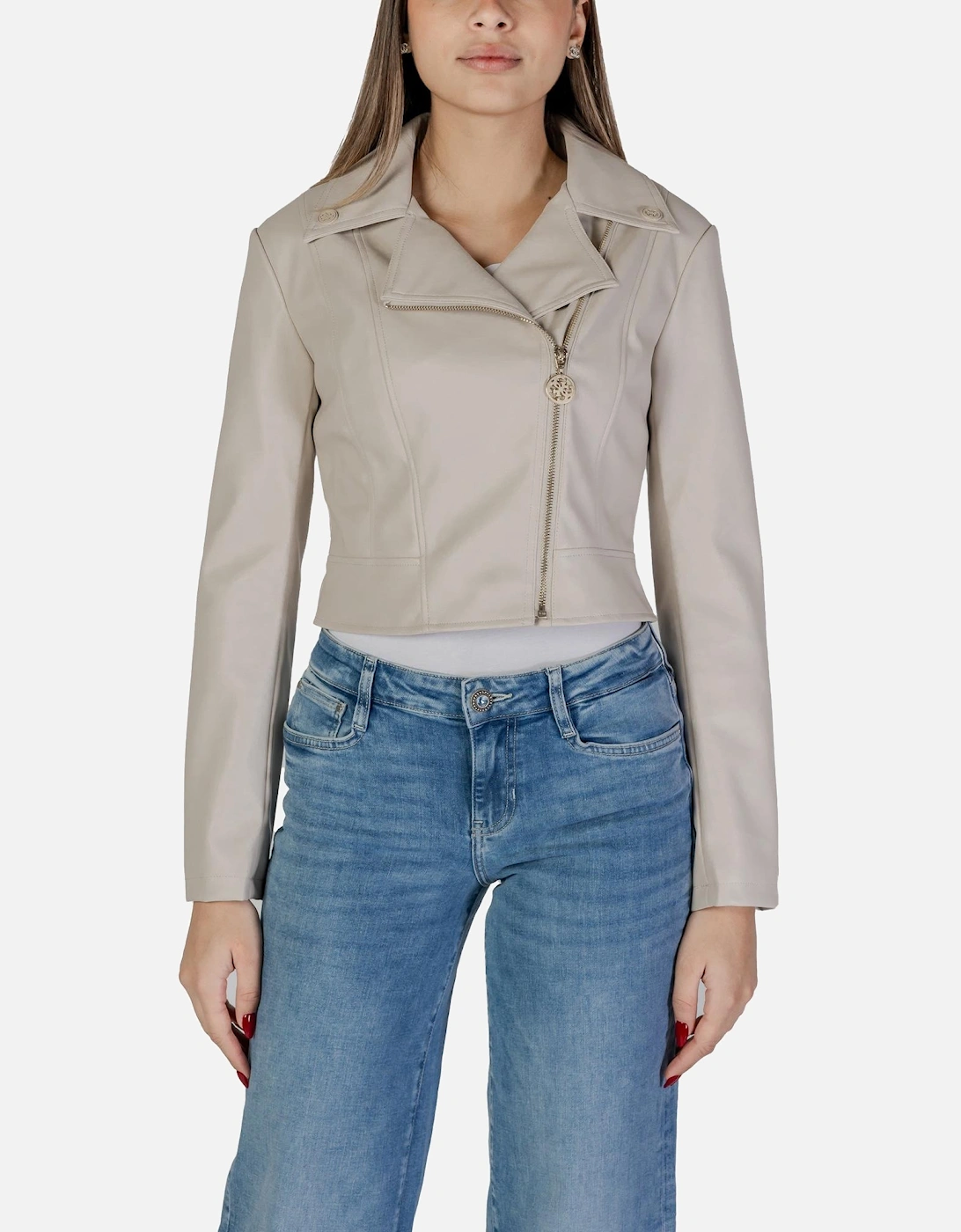 V-Neck Lapel Collar Blazer with Side Zip Women - Beige, 4 of 3