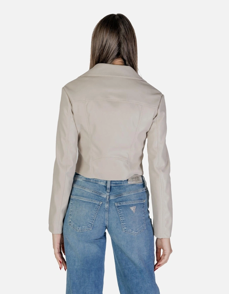 V-Neck Lapel Collar Blazer with Side Zip Women - Beige