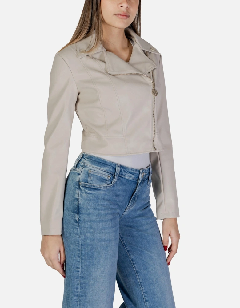V-Neck Lapel Collar Blazer with Side Zip Women - Beige