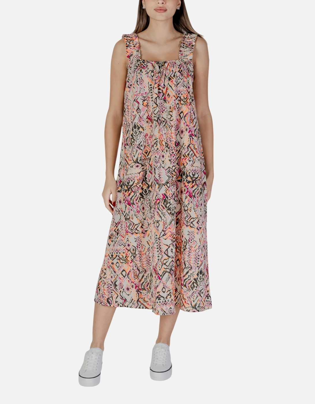 Printed Strappy Dress with Square Neckline Women - Pink Dresses, 4 of 3
