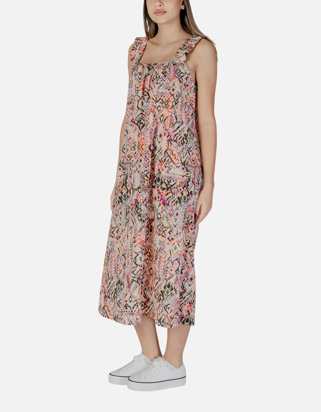 Printed Strappy Dress with Square Neckline Women - Pink Dresses