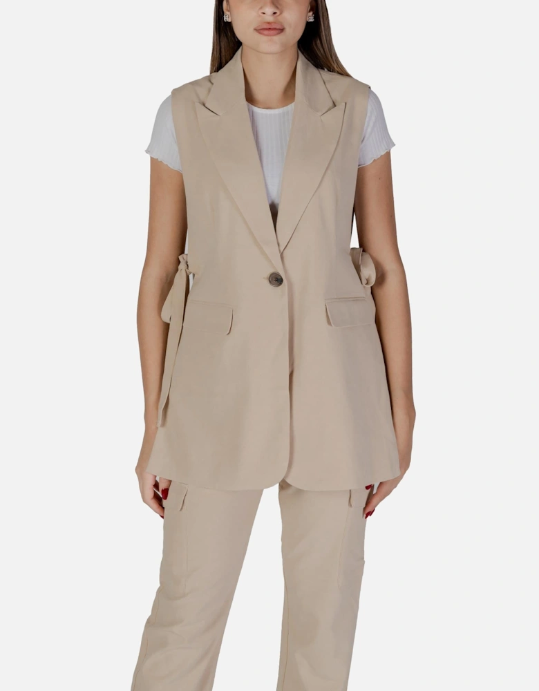 Sleeveless V-Neck Blazer with Front Pockets Women - Beige