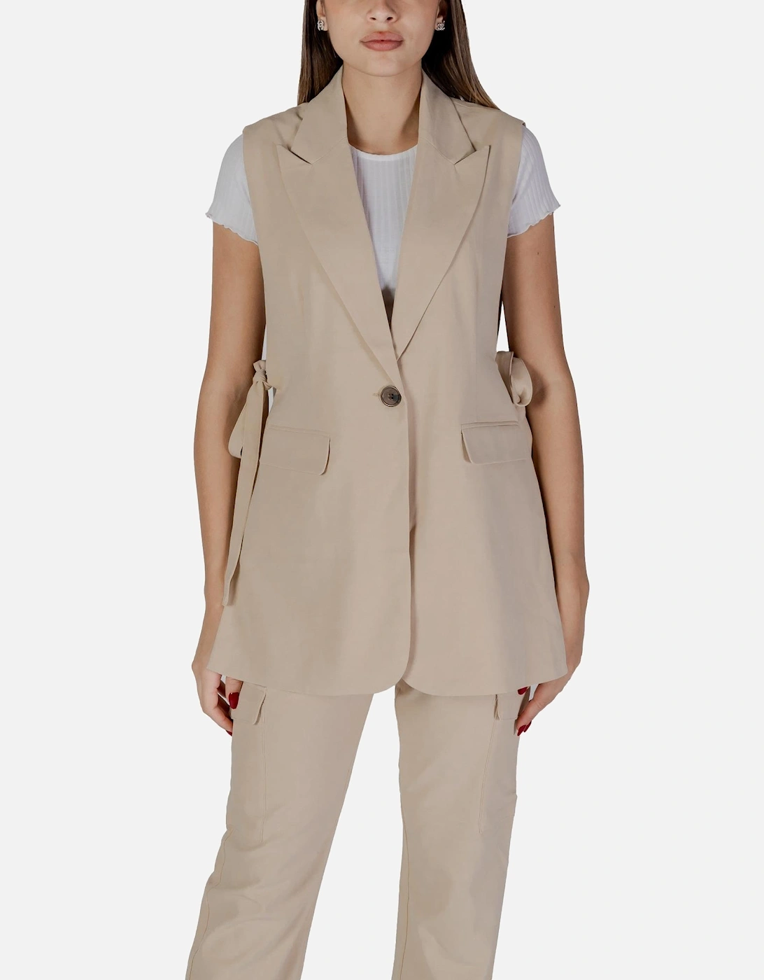 Sleeveless V-Neck Blazer with Front Pockets Women - Beige, 4 of 3