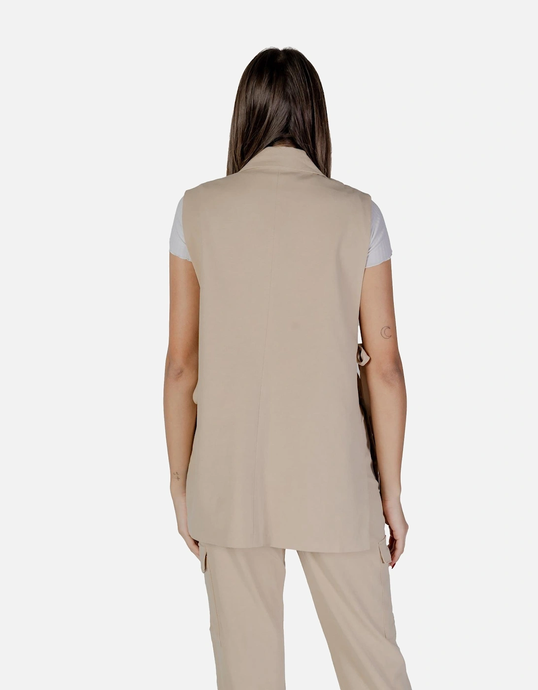 Sleeveless V-Neck Blazer with Front Pockets Women - Beige