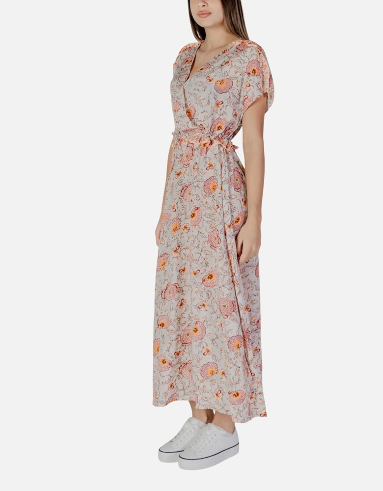 V-neck Printed Short Sleeve Cotton Dress Women - Pink Dresses