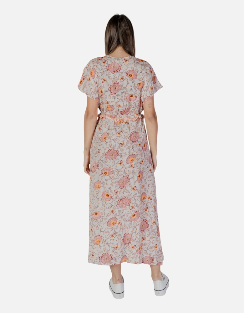 V-neck Printed Short Sleeve Cotton Dress Women - Pink Dresses