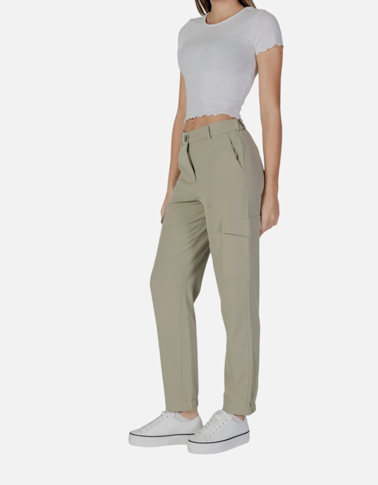 Zip and Button Front-Back-Side Pocket Trousers Women - Green