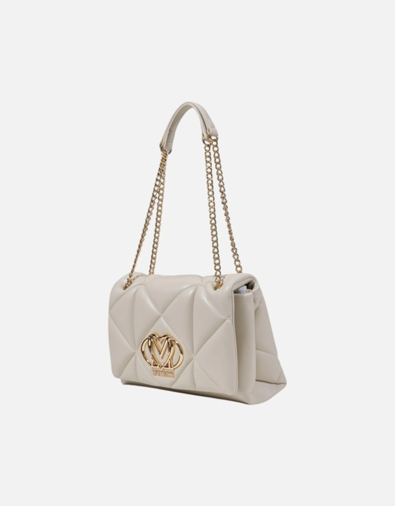 Plain Shoulder Bag with Clip Fastening Women - Beige