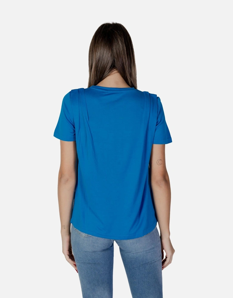 Plain Round Neck Short Sleeve T-shirt Women - Blue Shirts