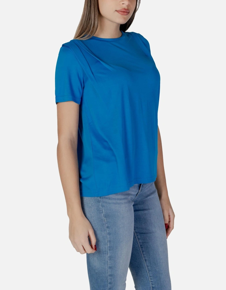 Plain Round Neck Short Sleeve T-shirt Women - Blue Shirts