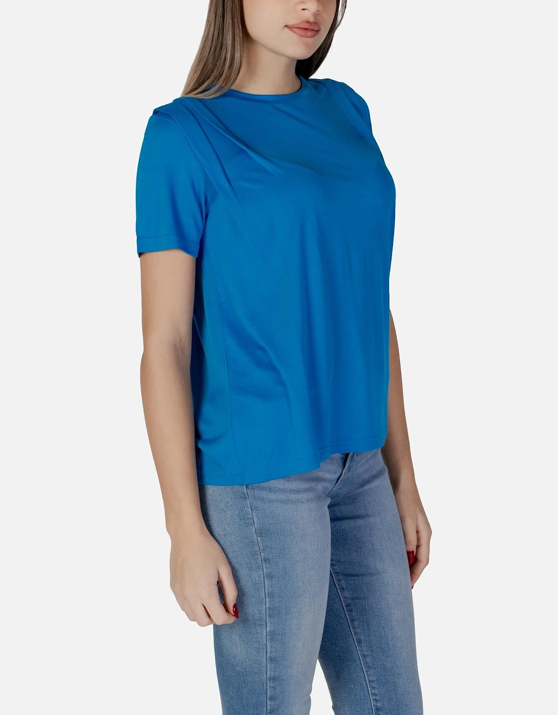 Plain Round Neck Short Sleeve T-shirt Women - Blue Shirts