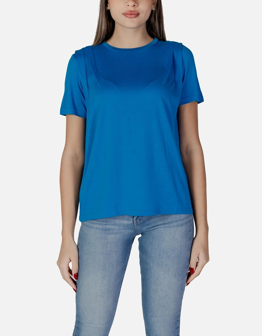 Plain Round Neck Short Sleeve T-shirt Women - Blue Shirts, 4 of 3