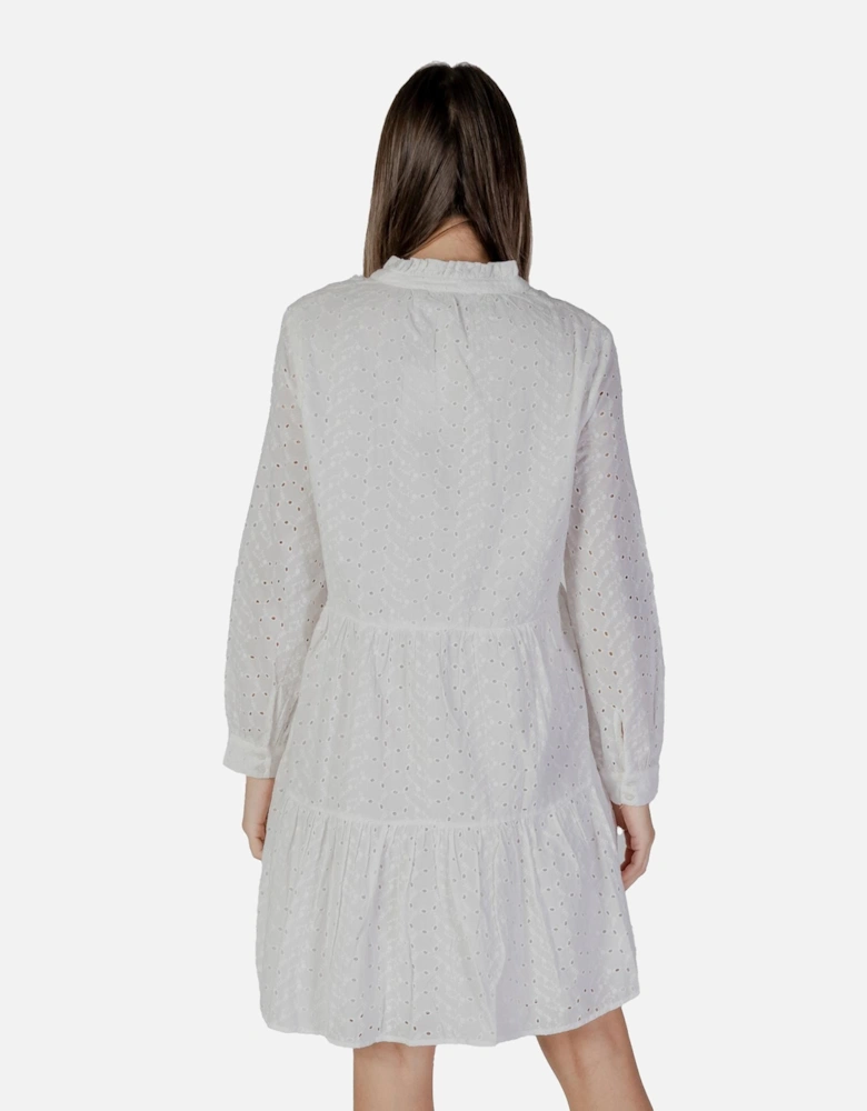 Mandarin Collar V-Neck Cotton Dress Women - White Dresses