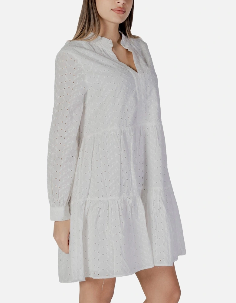 Mandarin Collar V-Neck Cotton Dress Women - White Dresses